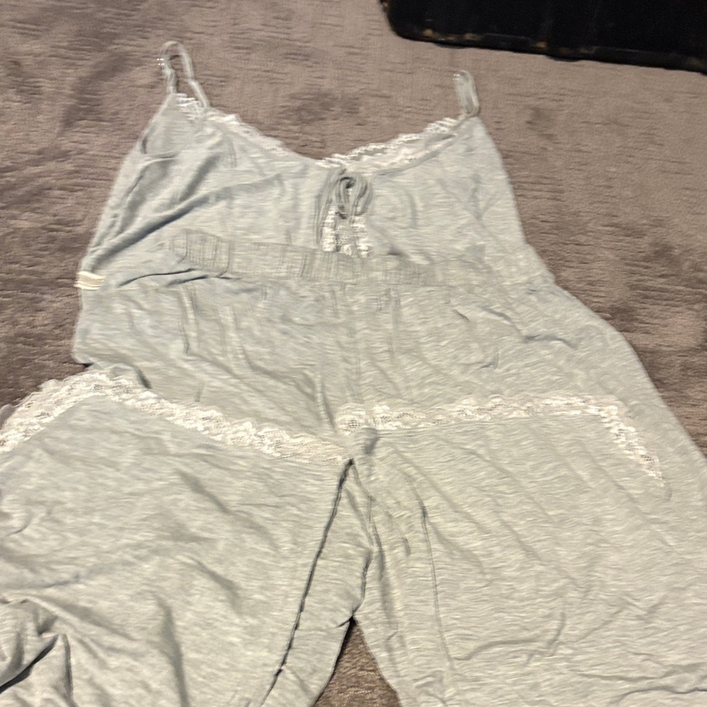 Free People Lace Trim Pajama Set - Gray